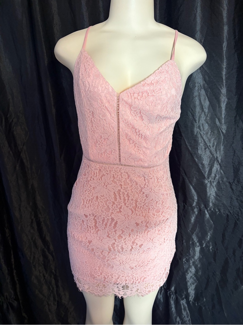 Soprano Pink Lace Spaghetti-Strap Mini Dress